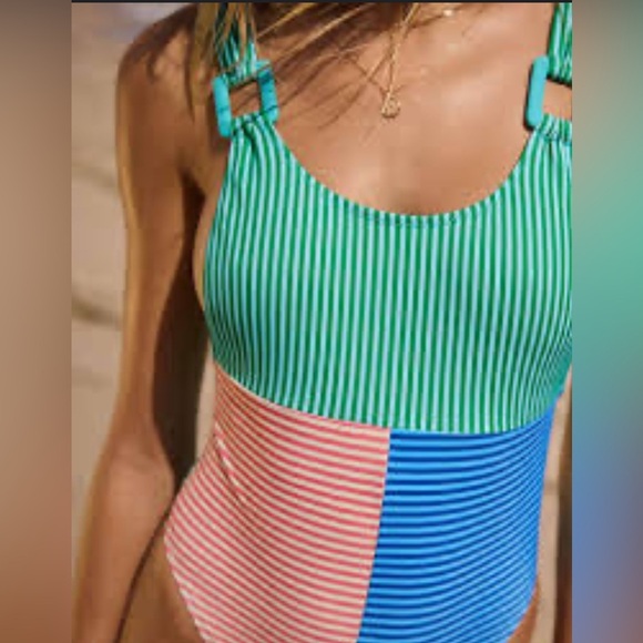 AERIE Crinkle Birthday scoop cheekiest Colorful One Piece Swimsuit - Picture 3 of 10